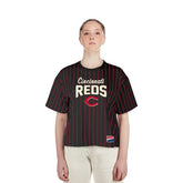 Cincinnati Reds New Era Women's Cooperstown Collection Multiplier Pinstripe Cropped T-Shirt Online