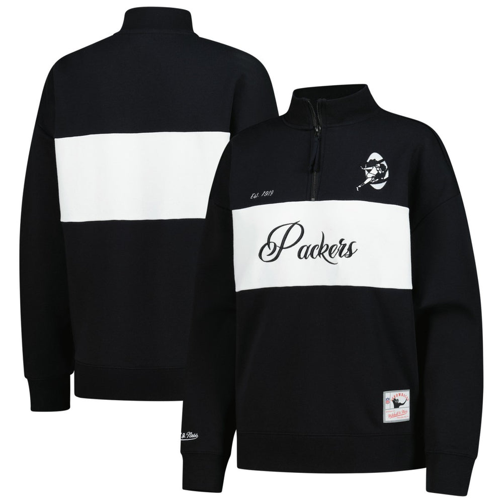 Green Bay Packers Women's Quarter-Zip Jacket - Black - Mitchell & Ness