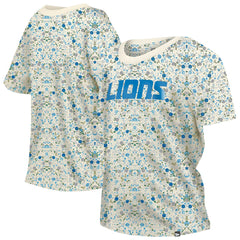 Detroit Lions New Era Women's Glam Game Floral Scoop Neck T-Shirt - Cream - NFL