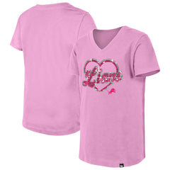 Detroit Lions New Era Girls Youth Flip Sequins V-Neck T-Shirt - Pink - NFL