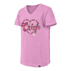 Kansas City Chiefs New Era Girls Youth Flip Sequins V-Neck T-Shirt - Pink - NFL