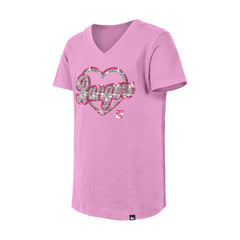 New York Rangers New Era Girl's Youth Flip Sequin V-Neck T-Shirt - Pink | New Era Clearance
