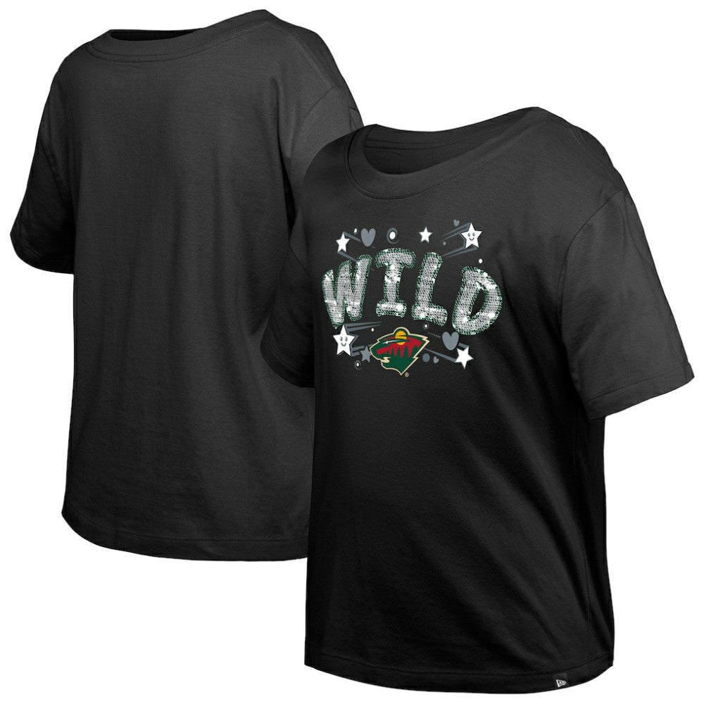 Minnesota Wild New Era Girl's Youth Flip Sequin T-Shirt - Black | New Era near me