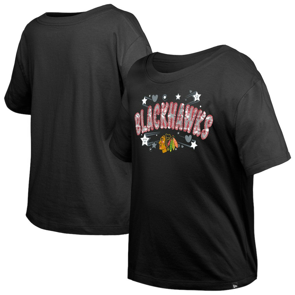Chicago Blackhawks New Era Girl's Youth Flip Sequin T-Shirt - Black | New Era Clearance