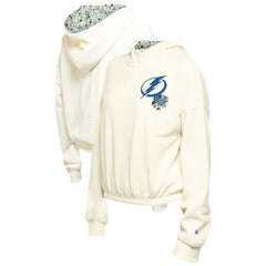Tampa Bay Lightning New Era Women's Glam Game Quarter-Zip Cropped Floral Hoodie Pullover - Cream | New Era Lifestyle