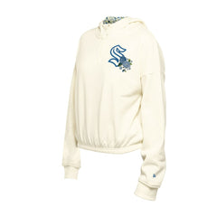 Seattle Kraken New Era Women's Glam Game Quarter-Zip Cropped Floral Hoodie Pullover - Cream | New Era on sale