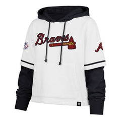 Atlanta Braves '47 Women's Trifecta Shortstop Cropped Pullover Hoodie Outlet