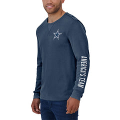 Dallas Cowboys Darius Rucker Collection Washed Waffle-Knit Long Sleeve T-Shirt - Navy - Fanatics