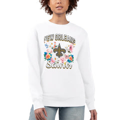 New Orleans Saints G-III 4Her by Carl Banks Women's Flower Logo Graphic Fleece Pullover Sweatshirt - White - NFL