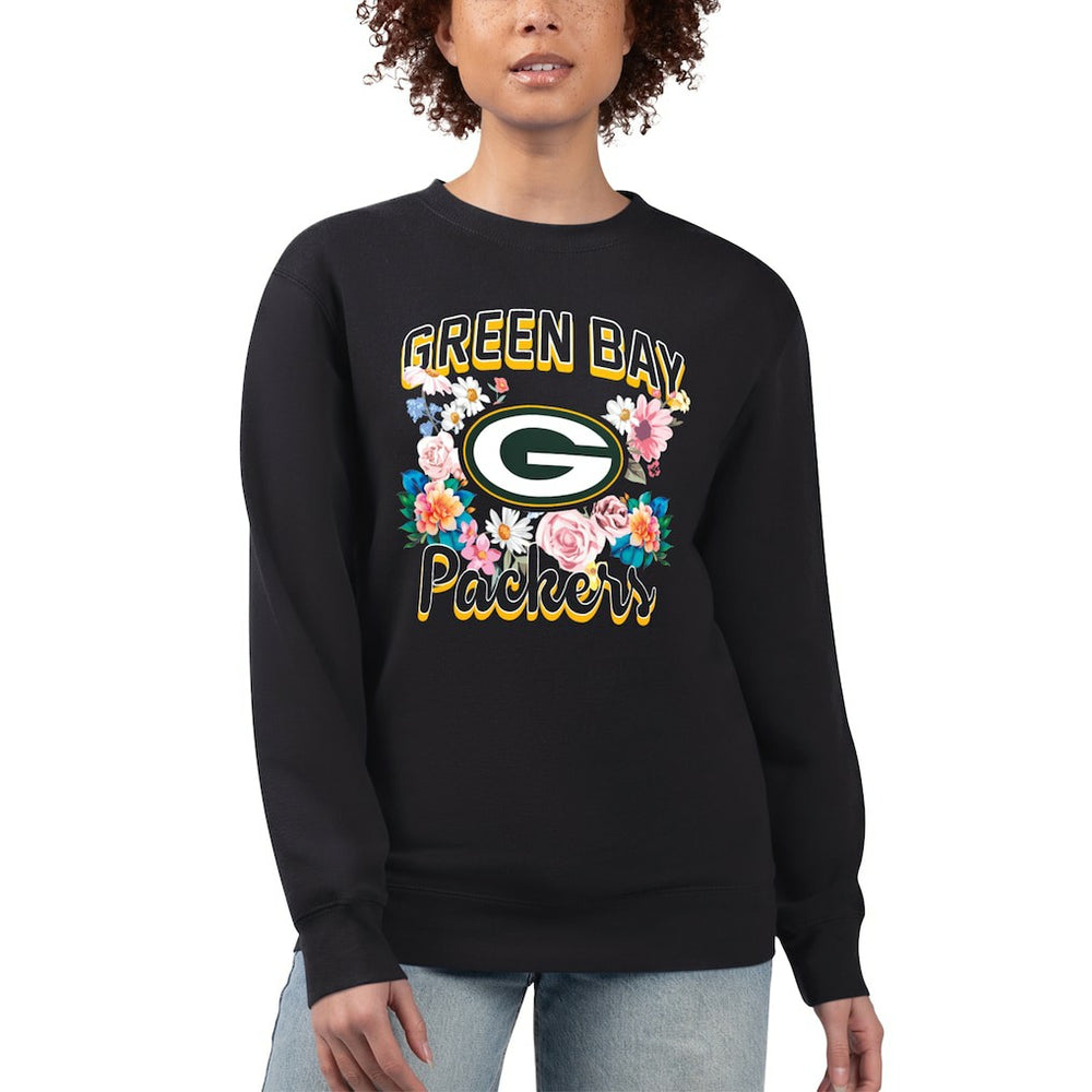 Green Bay Packers G-III 4Her by Carl Banks Women's Flower Logo Graphic Fleece Pullover Sweatshirt - Black - NFL