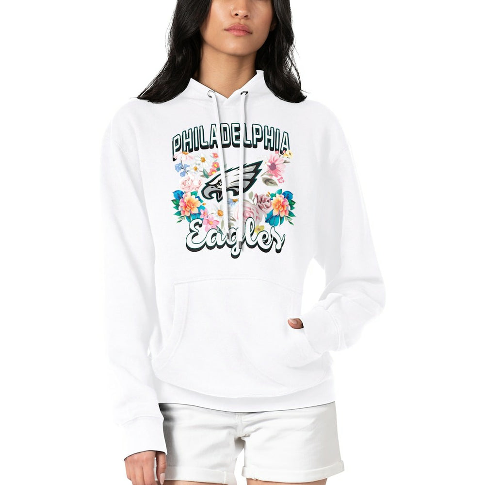 Philadelphia Eagles G-III 4Her by Carl Banks Women's Flowers Team Logo Graphic Fleece Pullover Hoodie - White - NFL