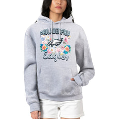 Philadelphia Eagles G-III 4Her by Carl Banks Women's Flowers Team Logo Graphic Fleece Pullover Hoodie - Heather Gray - NFL