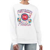Detroit Pistons G-III 4Her by Carl Banks Women's Flowers Team Logo Graphic Fleece Crewneck Pullover Sweatshirt White