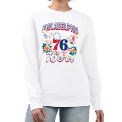Philadelphia 76ers G-III 4Her by Carl Banks Women's Flowers Team Logo Graphic Fleece Crewneck Pullover Sweatshirt White