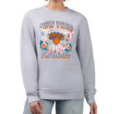 New York Knicks G-III 4Her by Carl Banks Women's Flowers Team Logo Graphic Fleece Crewneck Pullover Sweatshirt Heather Gray