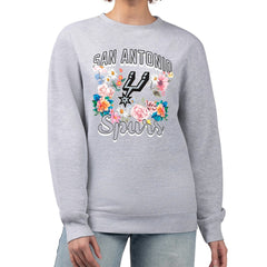 San Antonio Spurs G-III 4Her by Carl Banks Women's Flowers Team Logo Graphic Fleece Crewneck Pullover Sweatshirt Heather Gray