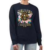 Denver Nuggets G-III 4Her by Carl Banks Women's Flowers Team Logo Graphic Fleece Crewneck Pullover Sweatshirt Navy
