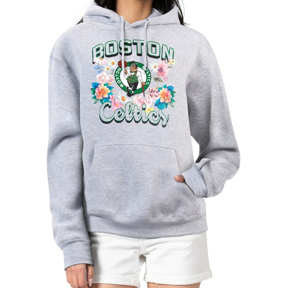 Boston Celtics G-III 4Her by Carl Banks Women's Flowers Team Logo Graphic Fleece Pullover Hoodie Heather Gray