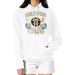 Denver Nuggets G-III 4Her by Carl Banks Women's Flowers Team Logo Graphic Fleece Pullover Hoodie White