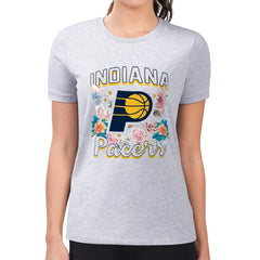 Indiana Pacers G-III 4Her by Carl Banks Women's Super-Slim Fit Lightweight Flowers Team Logo Graphic T-Shirt Heather Gray