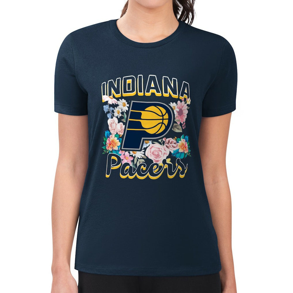 Indiana Pacers G-III 4Her by Carl Banks Women's Super-Slim Fit Lightweight Flowers Team Logo Graphic T-Shirt Navy
