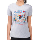 Oklahoma City Thunder G-III 4Her by Carl Banks Women's Super-Slim Fit Lightweight Flowers Team Logo Graphic T-Shirt Heather Gray