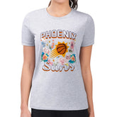 Phoenix Suns G-III 4Her by Carl Banks Women's Super-Slim Fit Lightweight Flowers Team Logo Graphic T-Shirt Heather Gray