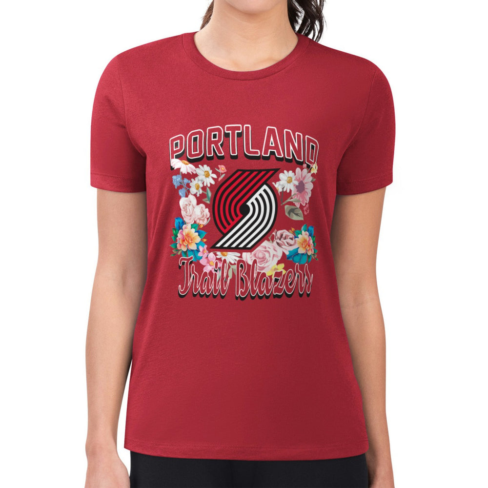 Portland Trail Blazers G-III 4Her by Carl Banks Women's Super-Slim Fit Lightweight Flowers Team Logo Graphic T-Shirt Red