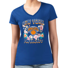 New York Knicks G-III 4Her by Carl Banks Women's Super-Slim Fit Lightweight Flowers Team Logo Graphic V-Neck T-Shirt Blue