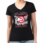 Atlanta Hawks G-III 4Her by Carl Banks Women's Super-Slim Fit Lightweight Flowers Team Logo Graphic V-Neck T-Shirt Black