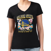 Golden State Warriors G-III 4Her by Carl Banks Women's Super-Slim Fit Lightweight Flowers Team Logo Graphic V-Neck T-Shirt Black