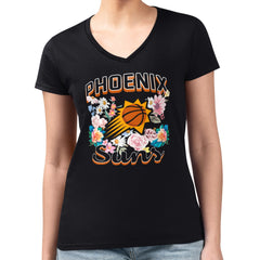 Phoenix Suns G-III 4Her by Carl Banks Women's Super-Slim Fit Lightweight Flowers Team Logo Graphic V-Neck T-Shirt Black