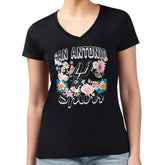 San Antonio Spurs G-III 4Her by Carl Banks Women's Super-Slim Fit Lightweight Flowers Team Logo Graphic V-Neck T-Shirt Black