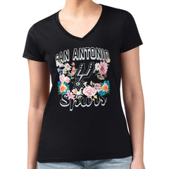 San Antonio Spurs G-III 4Her by Carl Banks Women's Super-Slim Fit Lightweight Flowers Team Logo Graphic V-Neck T-Shirt Black