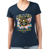 Denver Nuggets G-III 4Her by Carl Banks Women's Super-Slim Fit Lightweight Flowers Team Logo Graphic V-Neck T-Shirt Navy