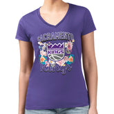 Sacramento Kings G-III 4Her by Carl Banks Women's Super-Slim Fit Lightweight Flowers Team Logo Graphic V-Neck T-Shirt Purple