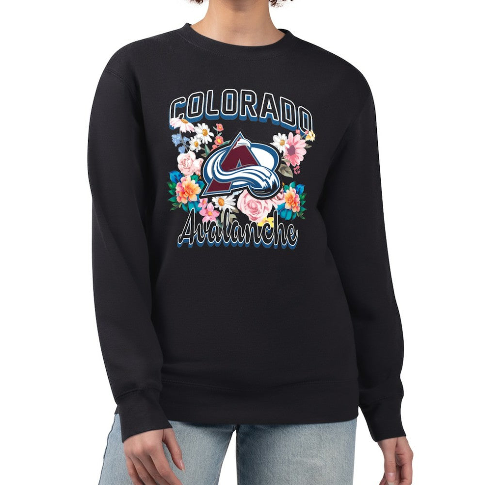 Colorado Avalanche G-III 4Her by Carl Banks Women's Flower Logo Pullover Sweatshirt - Black | NHL Lifestyle