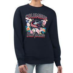 Columbus Blue Jackets G-III 4Her by Carl Banks Women's Flower Logo Pullover Sweatshirt - Navy | NHL discount