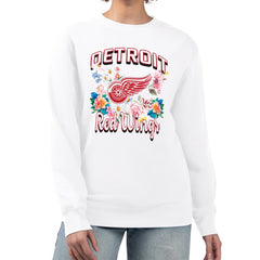 Detroit Red Wings G-III 4Her by Carl Banks Women's Flower Logo Pullover Sweatshirt - White | NHL Lifestyle