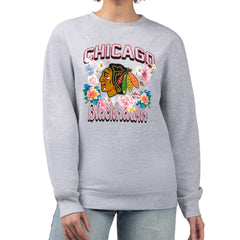 Chicago Blackhawks G-III 4Her by Carl Banks Women's Flower Logo Pullover Sweatshirt - Heather Gray | NHL on sale