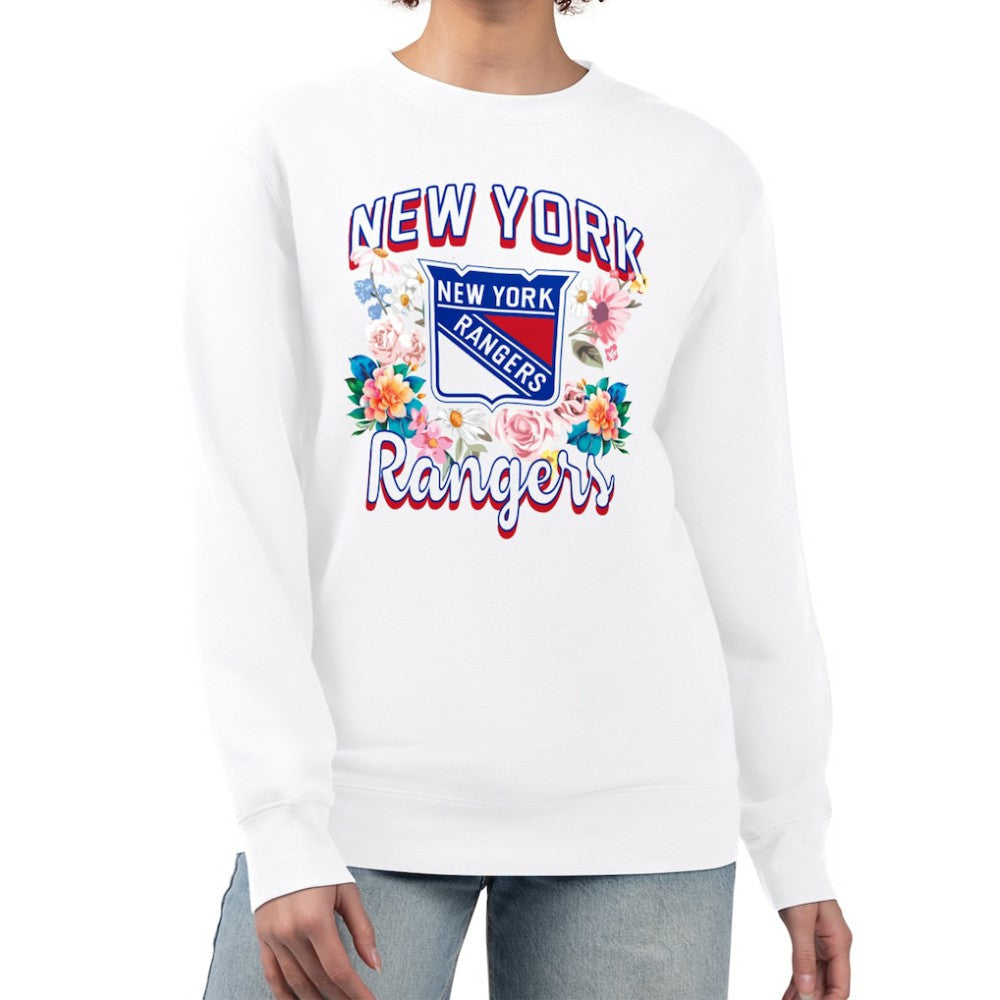 New York Rangers G-III 4Her by Carl Banks Women's Flower Logo Pullover Sweatshirt - White | NHL on sale