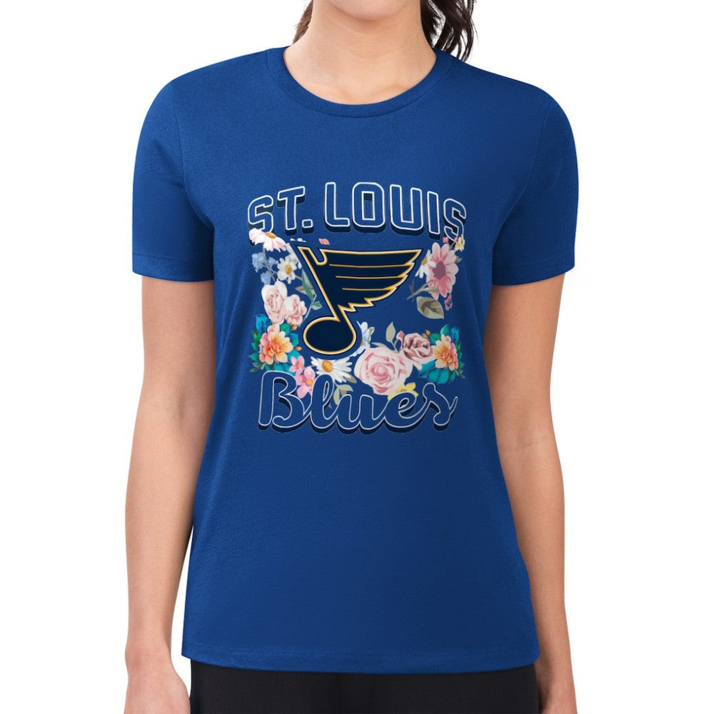 St. Louis Blues G-III 4Her by Carl Banks Women's Super-Slim Fit Lightweight Flower Logo T-Shirt - Blue | NHL sale