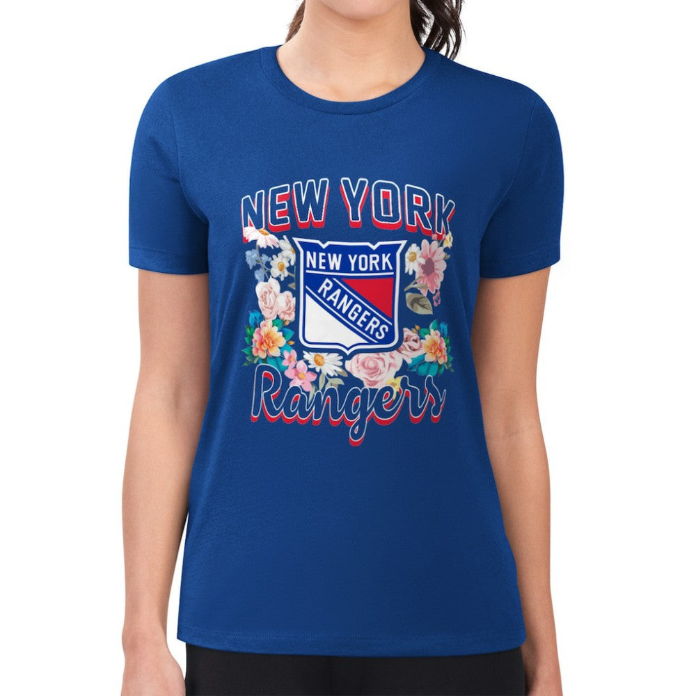 New York Rangers G-III 4Her by Carl Banks Women's Super-Slim Fit Lightweight Flower Logo T-Shirt - Blue | NHL near me