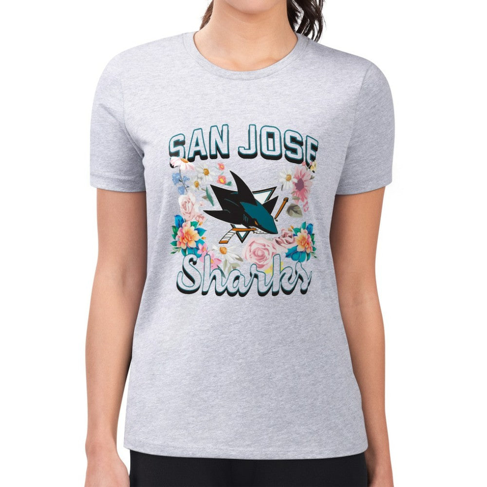 San Jose Sharks G-III 4Her by Carl Banks Women's Super-Slim Fit Lightweight Flower Logo T-Shirt - Heather Gray | NHL discount