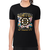 Boston Bruins G-III 4Her by Carl Banks Women's Super-Slim Fit Lightweight Flower Logo T-Shirt - Black | NHL Clearance