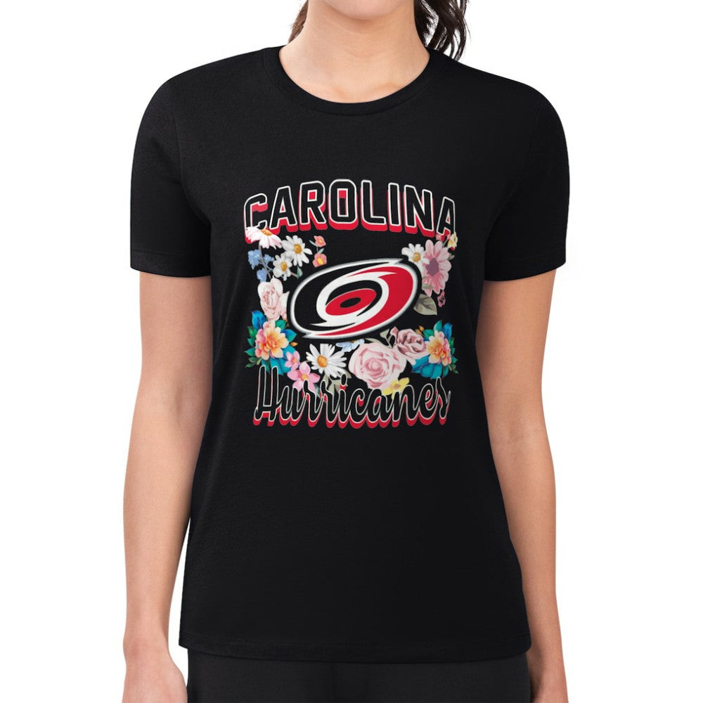 Carolina Hurricanes G-III 4Her by Carl Banks Women's Super-Slim Fit Lightweight Flower Logo T-Shirt - Black | NHL on sale