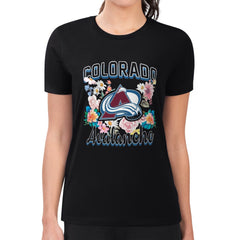 Colorado Avalanche G-III 4Her by Carl Banks Women's Super-Slim Fit Lightweight Flower Logo T-Shirt - Black | NHL Clearance