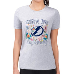 Tampa Bay Lightning G-III 4Her by Carl Banks Women's Super-Slim Fit Lightweight Flower Logo T-Shirt - Heather Gray | NHL Clearance