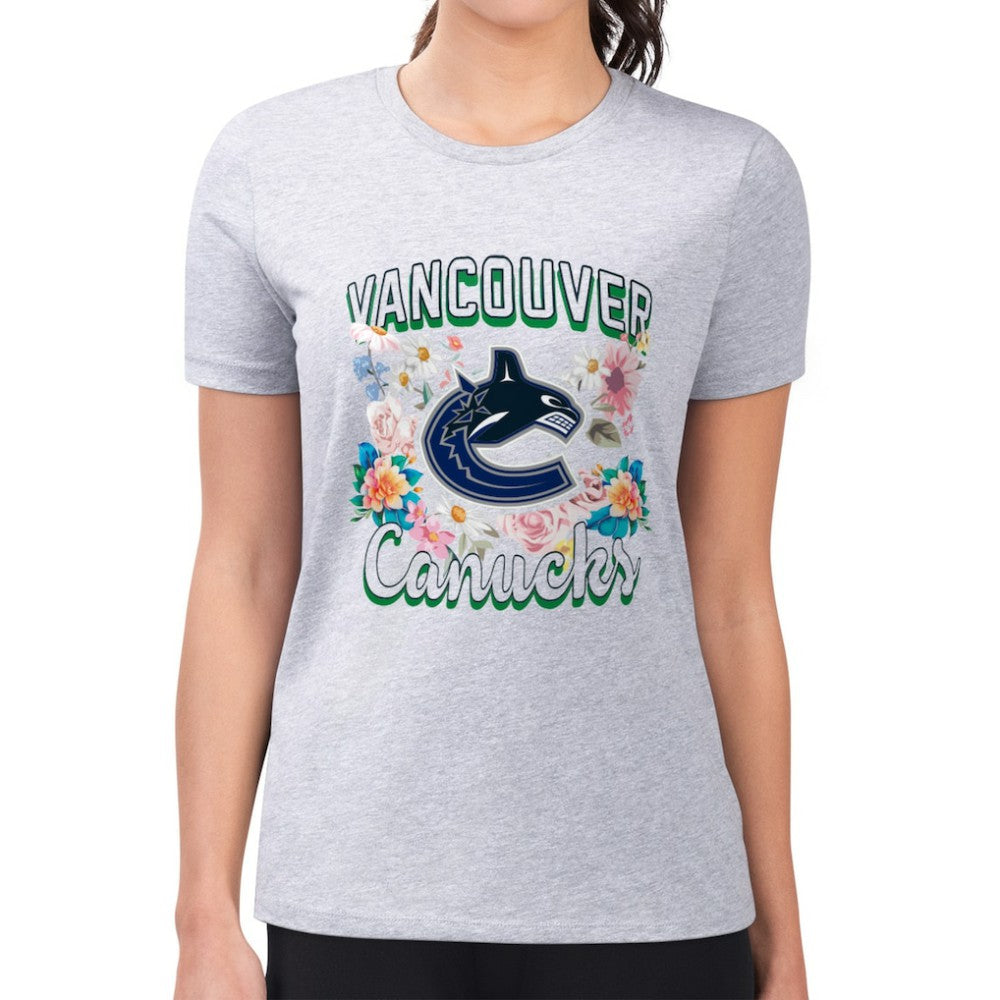 Vancouver Canucks G-III 4Her by Carl Banks Women's Super-Slim Fit Lightweight Flower Logo T-Shirt - Heather Gray | NHL online