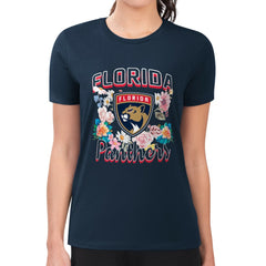Florida Panthers G-III 4Her by Carl Banks Women's Super-Slim Fit Lightweight Flower Logo T-Shirt - Navy | NHL Lifestyle